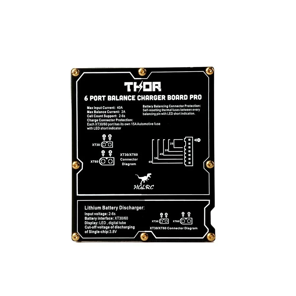 HGLRC Thor Pro 6/4 Port Balance Charger Board 40A, XT60 XT30 Plug for 2-6S LiPo Battery Discharge & Parallel Charging