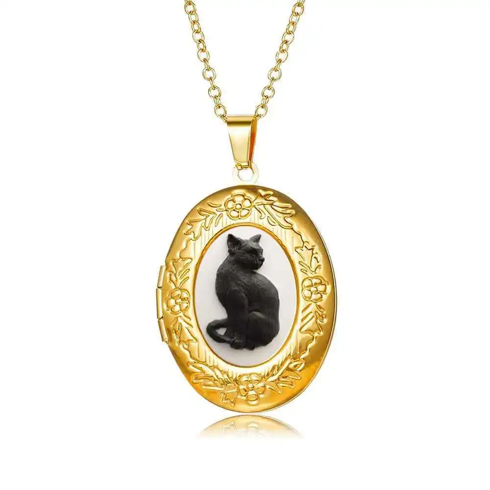 Cat Cameo necklace,Gothic jewelry,engraved,Vintage accessories,witchcraft, mystery, paganism,can be opened,Choker for Women Man