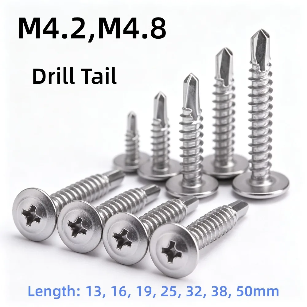 410 SS Cross Phillips Flange Round Head Drill Tail Screw M4.2 M4.8 Self Drilling Self Tapping Screw Sheet Plate Fastening