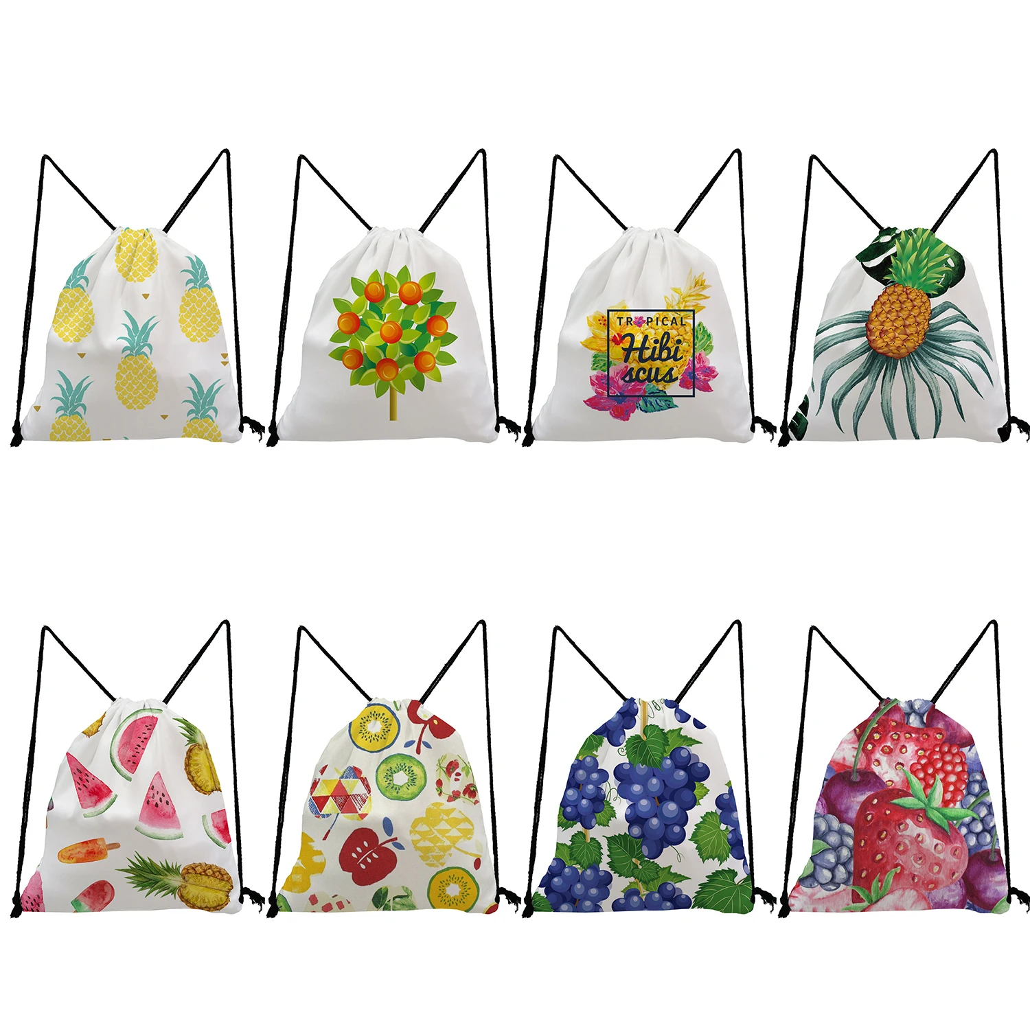 

Bright Colors Fruits Backpack Beach Travel Fashion Print Drawstring Bag Eco Reusable Teenage Boys Girls Bookbag Storage Portable