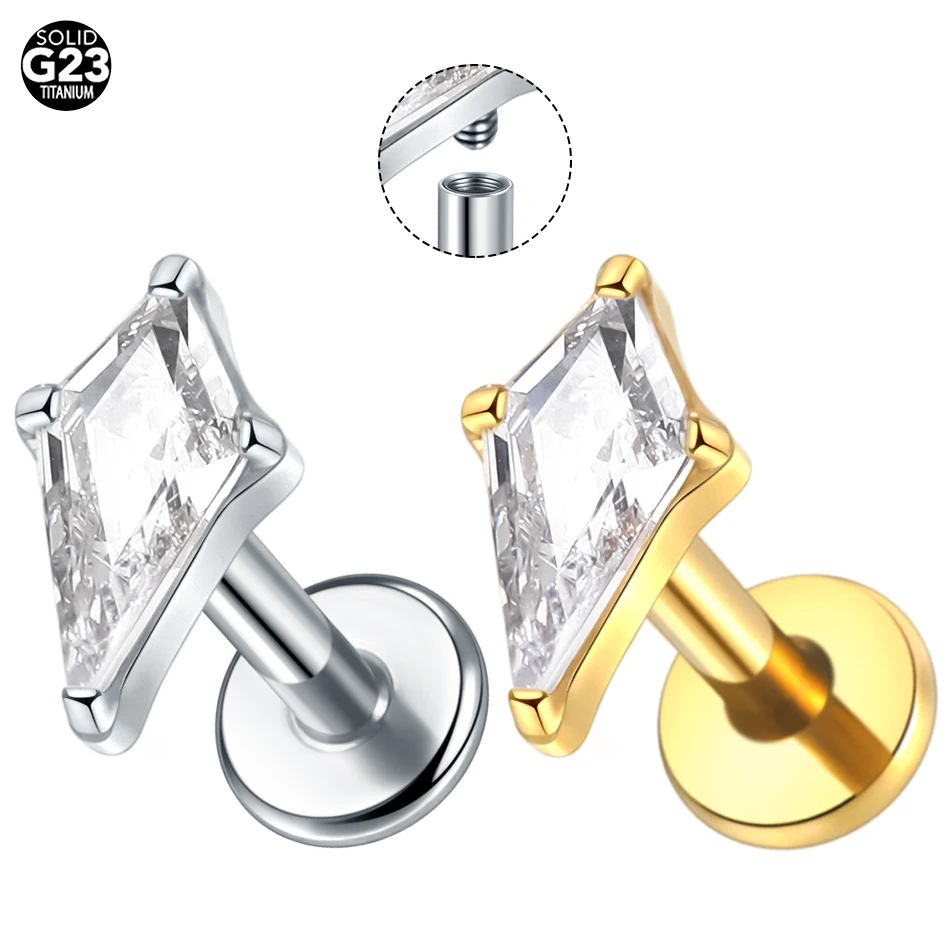 1pc Titanium Irregular Zircon Helix Lobe Tragus Piercing Body Jewelry Women Internally Threaded Cartilage Stud Earrings