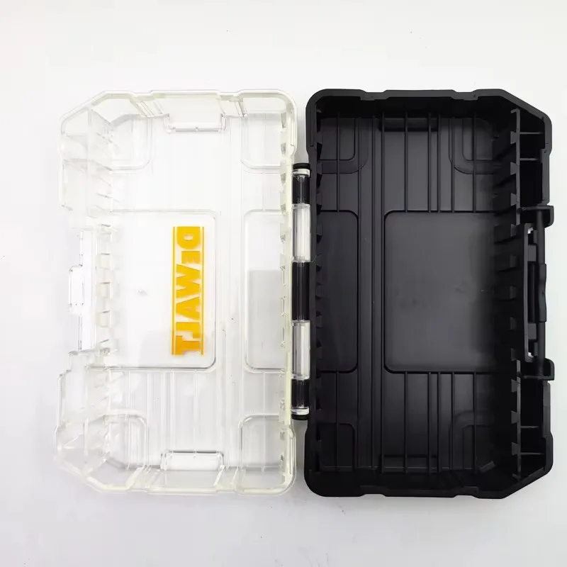 DEWALT TSTAK Schwarzer, mittelgroßer, robuster, stapelbarer, staubdichter Aufbewahrungskoffer für Bohrer, Werkzeugkasten, Zubehör, abnehmbar, 148 x 85 x 40 mm, 1 Stück. – Detail 6
