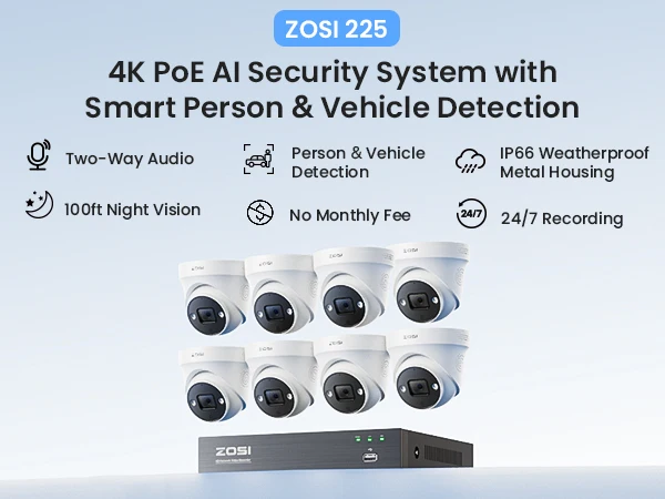 ZOSI 8CH Expand 16CH 4K PoE Security IP Cameras CCTV System 8MP Person Vehicle Detection Outdoor Video Surveillance Cams Kit