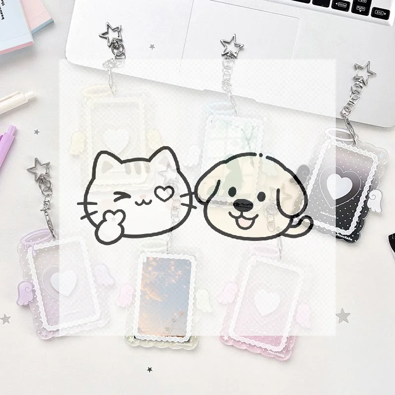 3 Inch Clear Photocard Holder Acrylic Angel Wing Star Keychain Scratch-resistant Photo Sleeve for Backpack Ornament