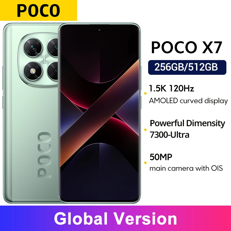 Versión Global POCO X7 Smartphone 5110mAh 45W 50MP Cámara Dimensidad 7300-Ultra 6,67 "120Hz Pantalla AMOLED IP68 Xiaomi HyperOS NFC