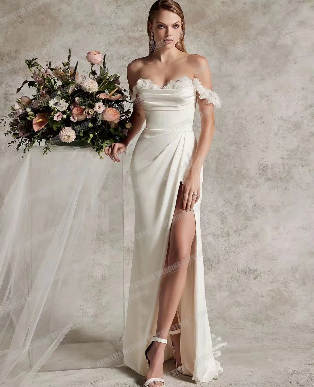 Semplici abiti da sposa a sirena Sexy per le donne eleganti fiori 3D Sweetheart Off spalla 2024 abiti da sposa Graceful slimays singles Vestido