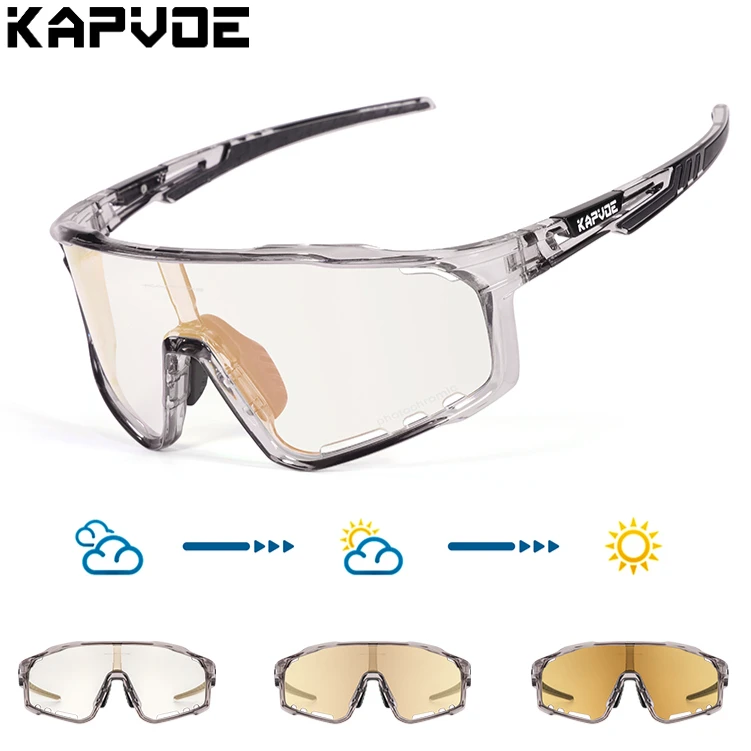 KAPVOE Color Photochromic Cycling Glasses MTB Sunglasses for Men Women SportGoggle Speed Mountain Bike Bicycle Cycl Eyewear