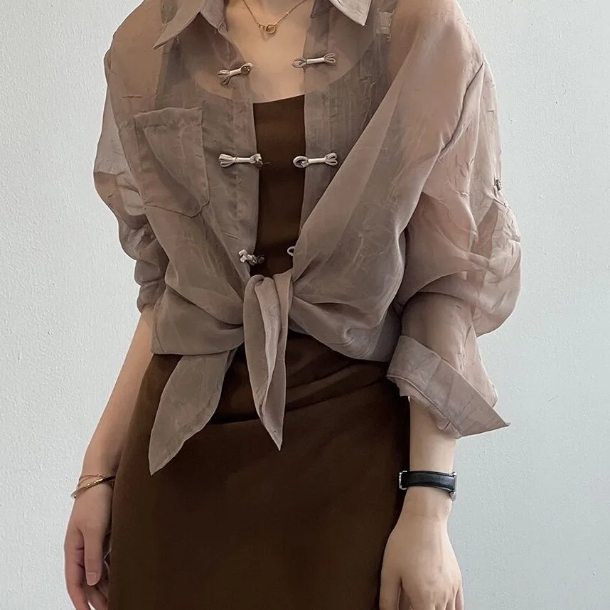New Chinese Style Buckle National Style Shirt Women's 2026 New Summer Suspender Dress Thin Sun Protection