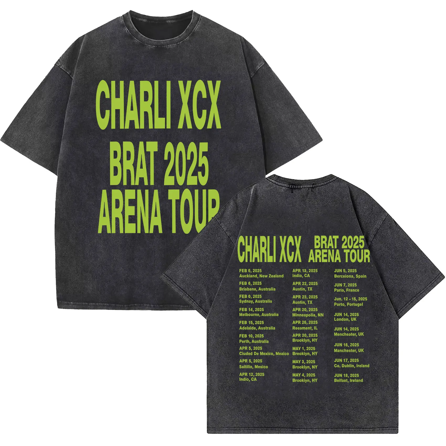 Charli Xcx Brat 2024 Tour Album Letter Print T Shirts Men Hip Hop High Quality Vintage Washed Fashion T-shirt Unisex Streetwear image 2