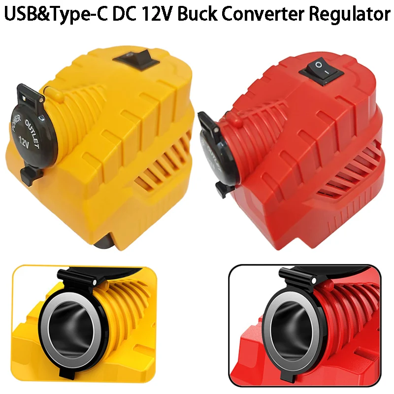 

DC 12V Buck Converter Regulator for Makita/DeWalt/Milwaukee/Bosch 18/20V Lithium Battery for DIY Projects with USB&Type-C Ports