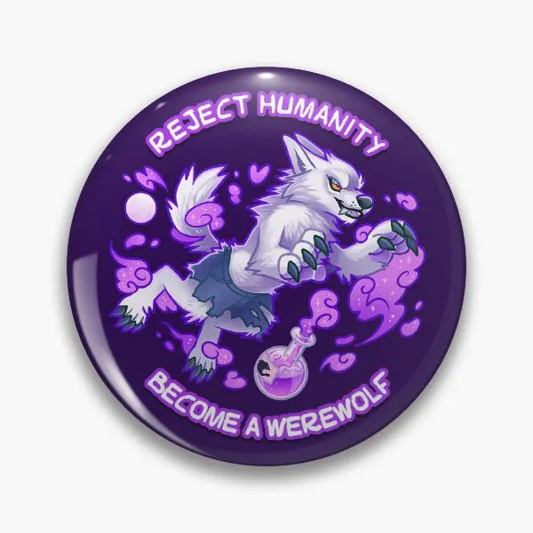 Reject Humanity Become A White Werewolf  Soft Button Pin Brooch Collar Badge Gift Hat Decor Clothes Metal Funny Creative Cute