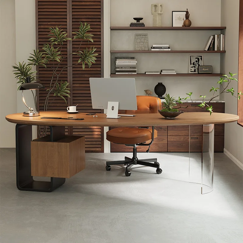 FG solid wood computer desk modern simple curved desk workbench light luxury high sense