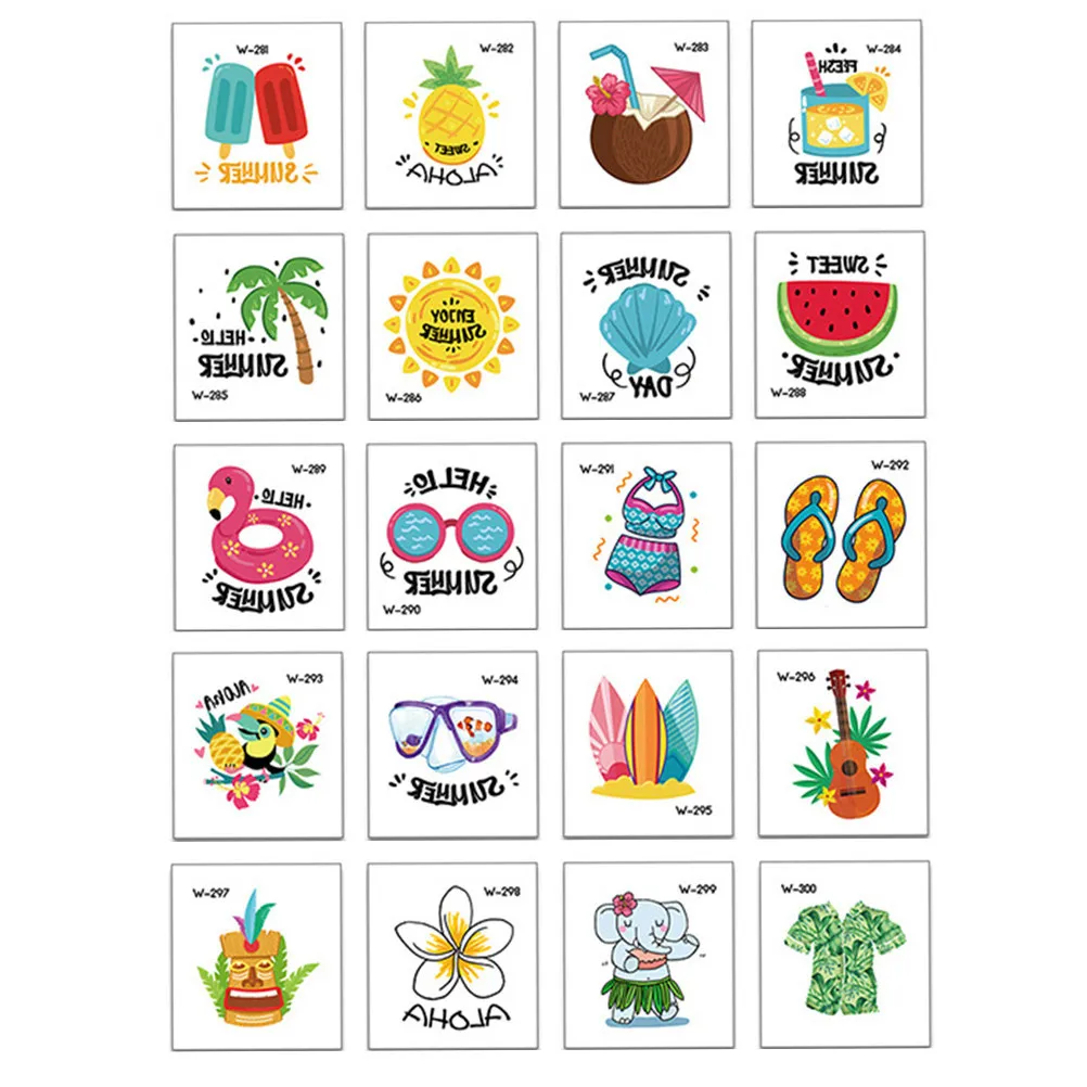 

40pcs Temporary Tattoos Waterproof Body Art Stickers Cartoon Hawaiian Party Arm Adult Pet Fake Ink Once Decals