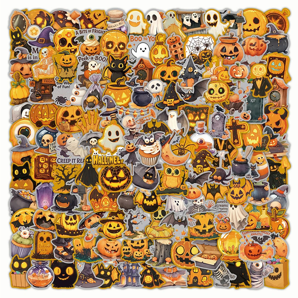 

10/30/50/100/200pcs Funny Halloween Cartoon Stickers Cute Ghost Pumpkin Sticker DIY Suitcase Laptop Phone Guitar Decals Kids Toy