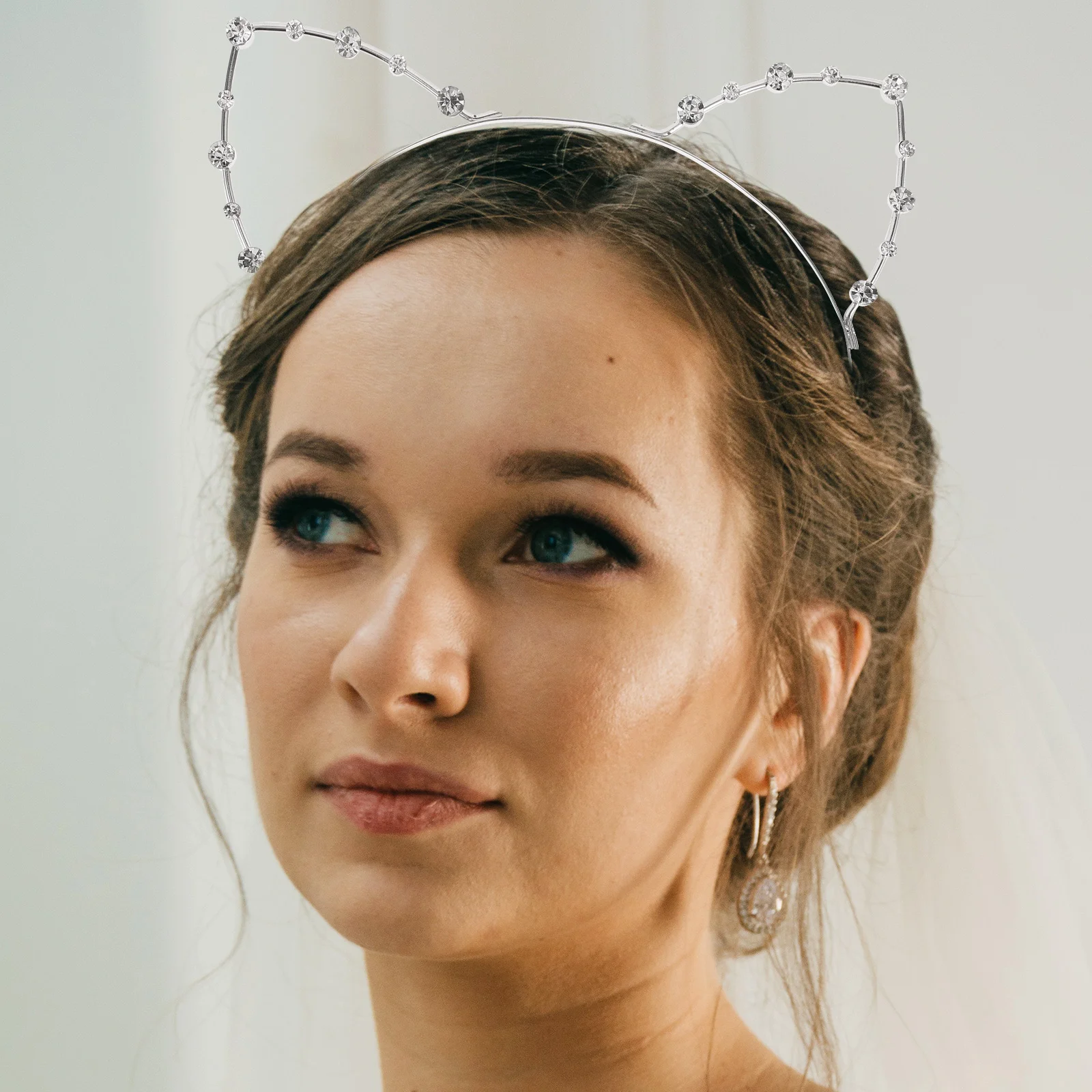 Bandeau de sauna en biscuits avec oreilles de chat, robe de paupières pour soirée costumée, bandeau filaire, argent