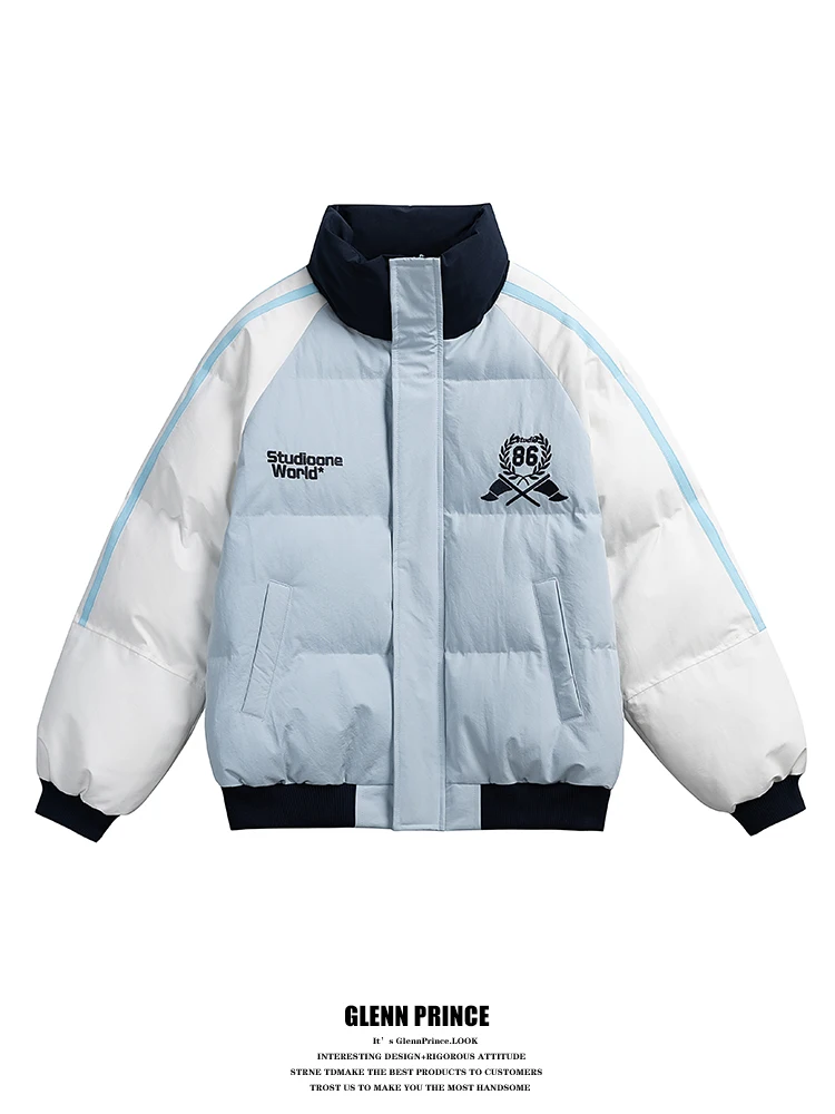 

Корейская зимняя куртка-пуховик в стиле пэчворк с цветовыми блоками, мужская, хлопковая, повседневная, свободного кроя, укороченная