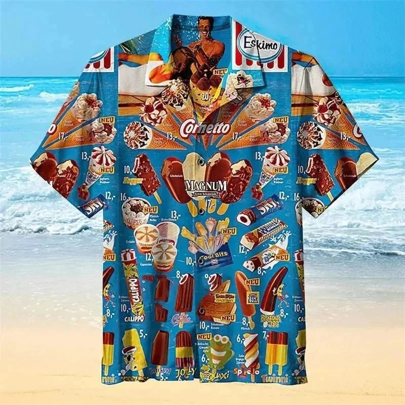 New In Ice Cream Pattern Hawaiian Shirt Men 3D Printed Popsicle Aloha Shirts Women Summer Short Sleeve Beach Lapel Blouse Tops