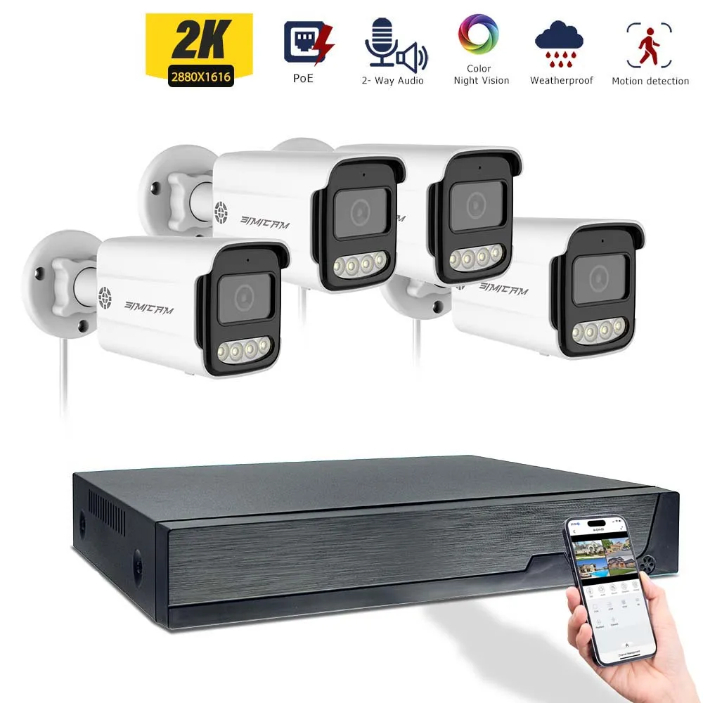 Sistema di telecamere di sicurezza PoE Ultra HD 5MP Home Outdoor 4/8 pezzi Telecamera di sorveglianza IP cablata Rilevamento umanoide Set CCTV audio bidirezionale