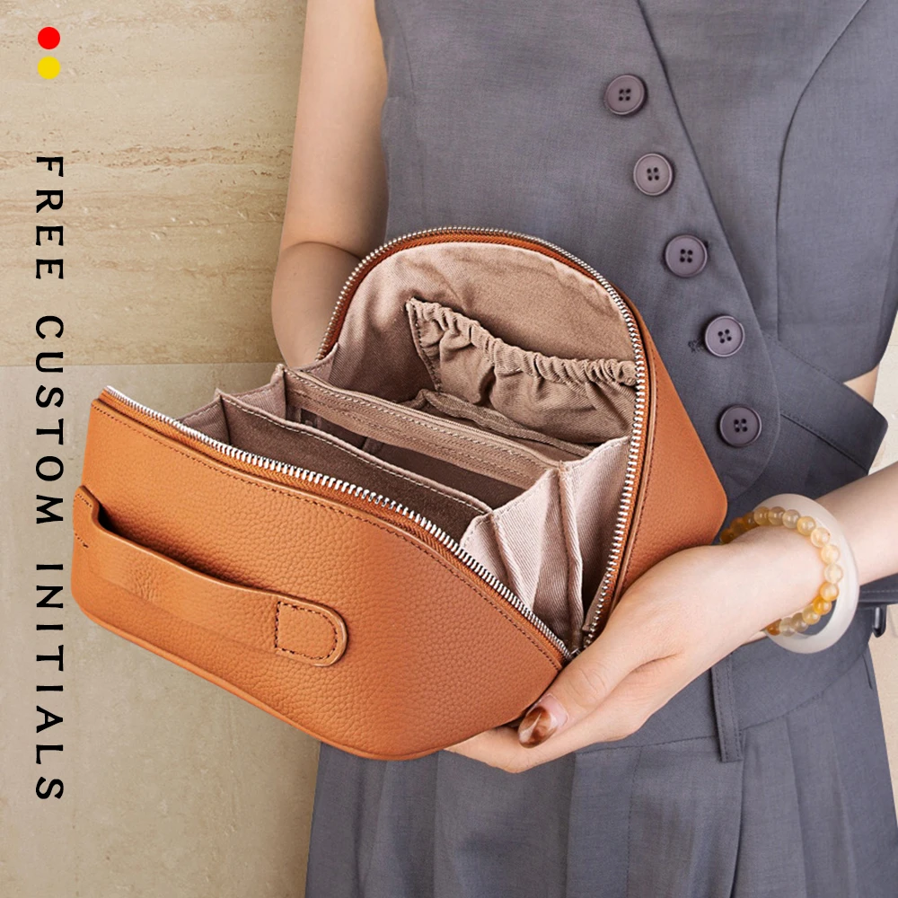 

First Layer Cowhide Storage Bag Exquisite Multifunctional Genuine Leather Travel Makeup Bag Women's Cowhide Small Portable