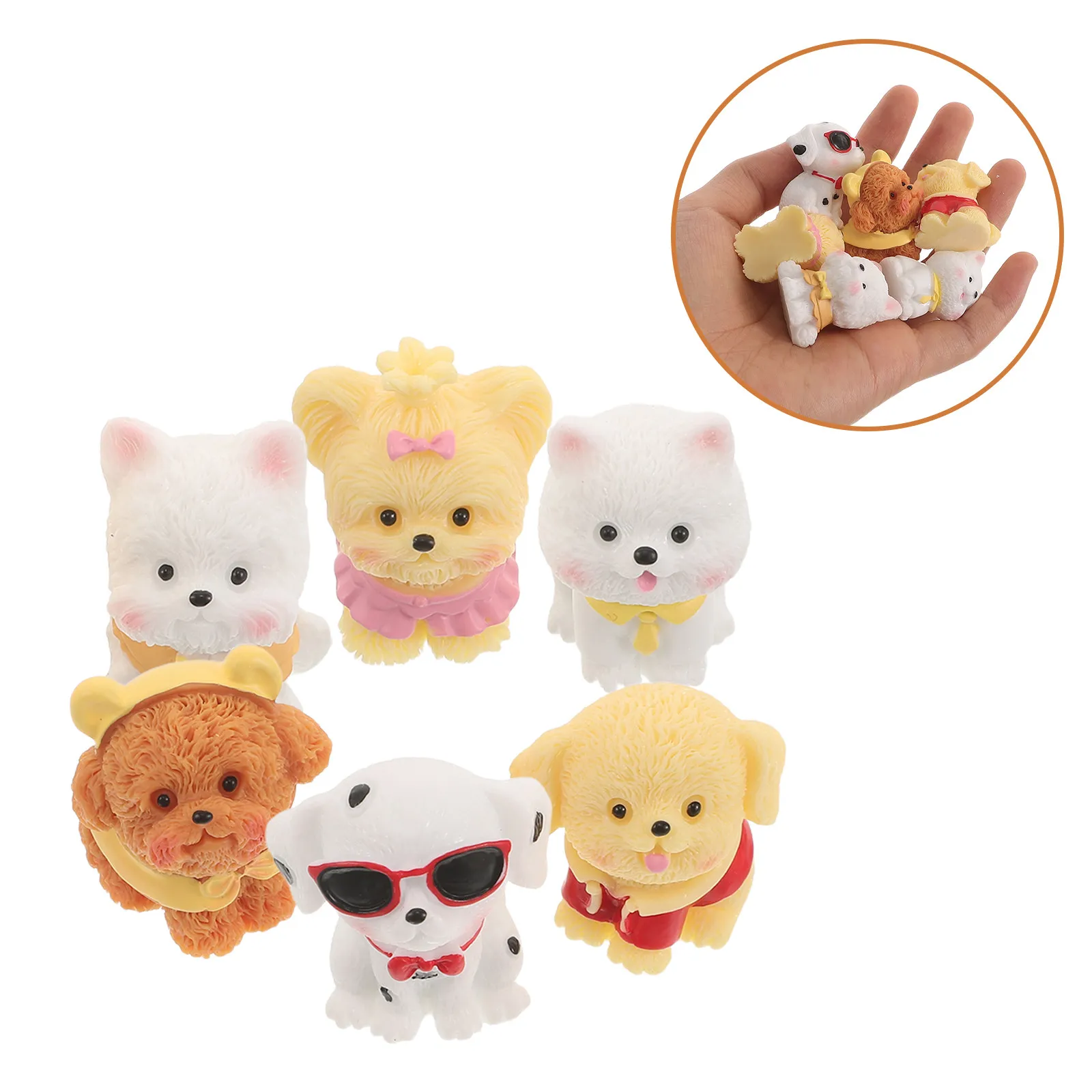 6pcs Cute Teddy Poodle Puppy Small Dog Decoration Resin Craft Miniature Figure Tiny for Bonsai Microlandscape Fairy Garden Decor
