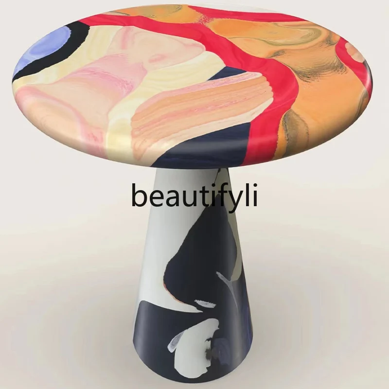 

Creative Painted Dining Table Pure Handmade Art Side Table Graffiti Round Table