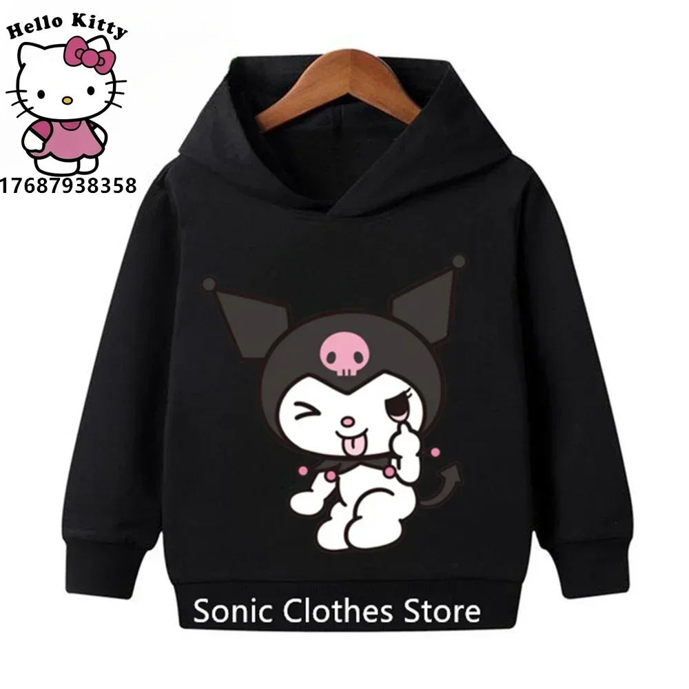 Girls Anime Kuromi Hoodies Kids Baby Child Cartoon Tops Spring Children Long Sleeve Print Sweatshirt Autumn Cotton Pullovers