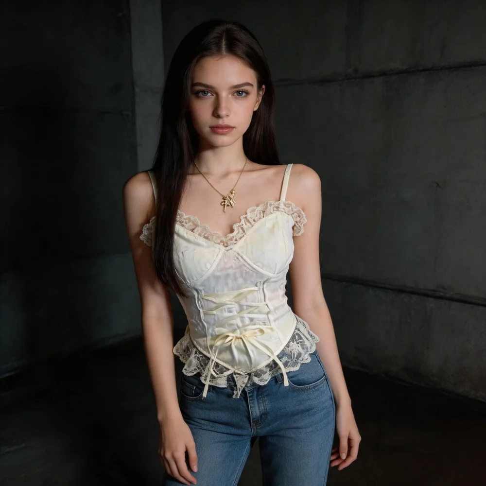 Floral Lace Camisole Top Spaghetti Straps V Neck Front Tie Bow Sleeveless Cami OOTD Everyday Layering Casual Outfit Date Night