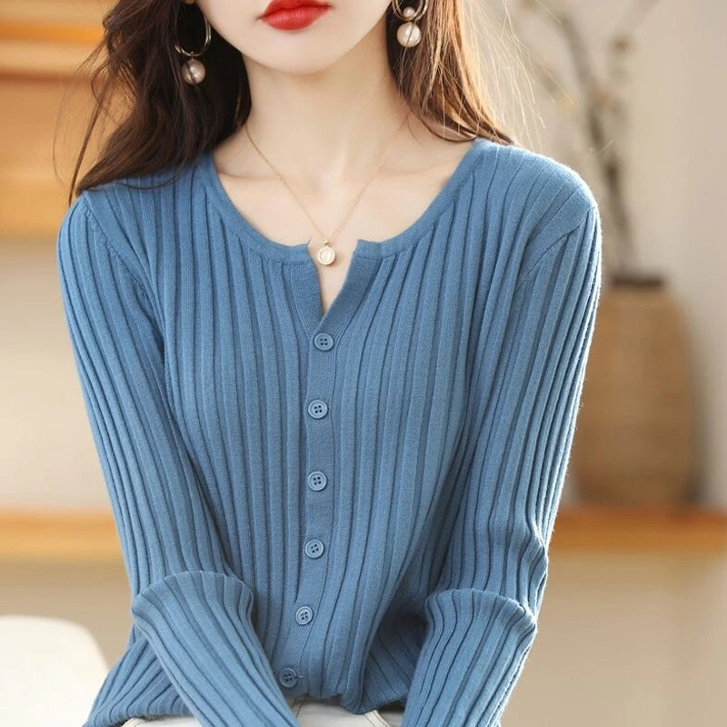 AOSSVIAO 2026 Autumn Winter O-Neck Cashmere Women Cardigan Korean Style Solid Color Knit Sweater Coat Basic Outerwear Tops