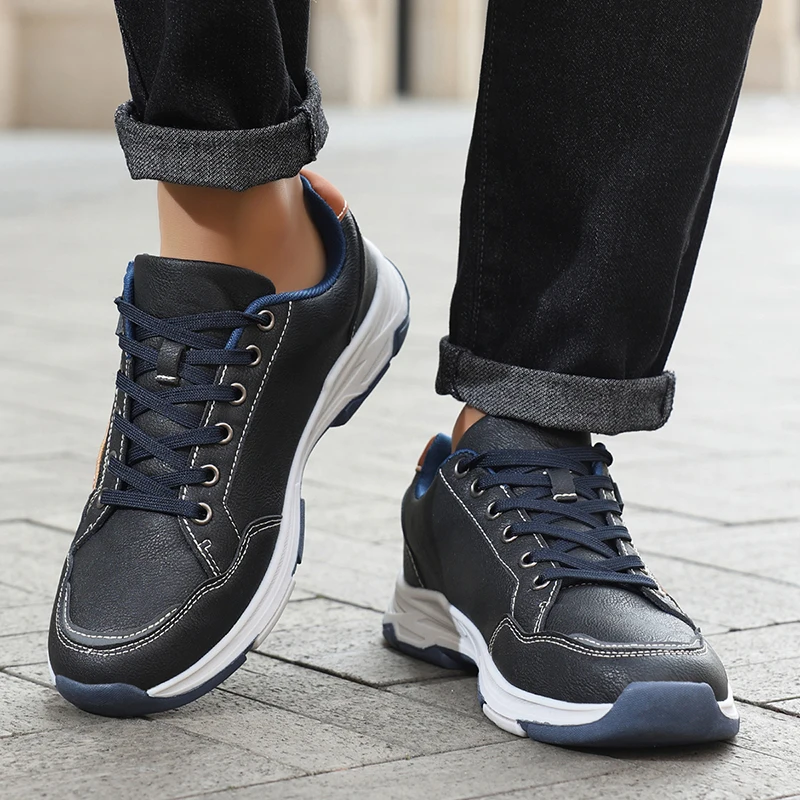 

Men's Business Casual Lace-Up Leather Patchwork Comfortable Lightweight Versatile Daily Dual-Tone Sole Leather Sport Shoes