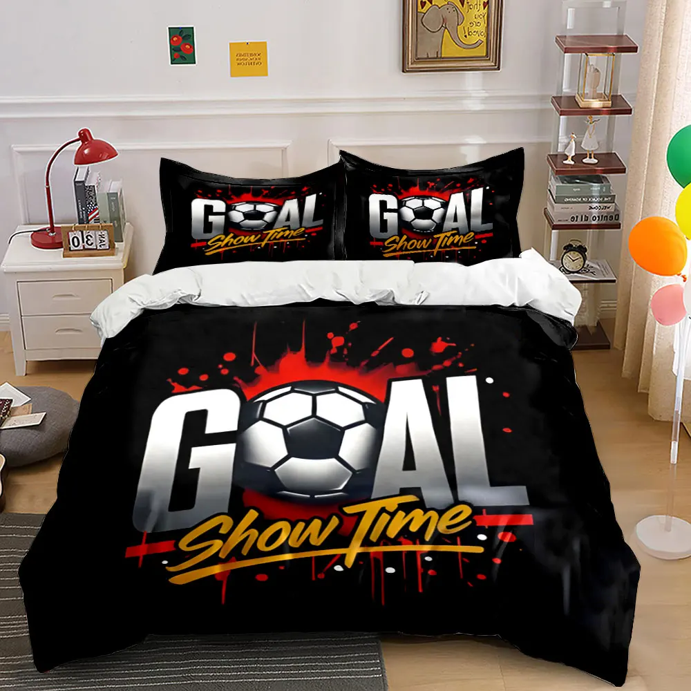 GOAL Show Time Soccer Graffiti Bedding Set,Red Splash Football Streetwear Print Boys Bed Linen(1 Duvet Cover 2 Pillowcase),Gift