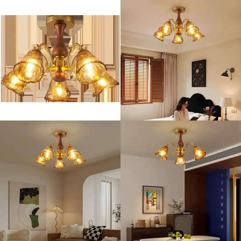 Retro Glass Ceiling Light American Country Style Fixture for Hallway Bedroom Creative Designer Lamp