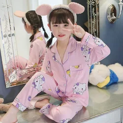 Hello Kitty Sanrio Kids Pajama Sets Breathable Loose Kawaii Cartoon Pattern Print Children Pajamas Suit Comfortable Homewear