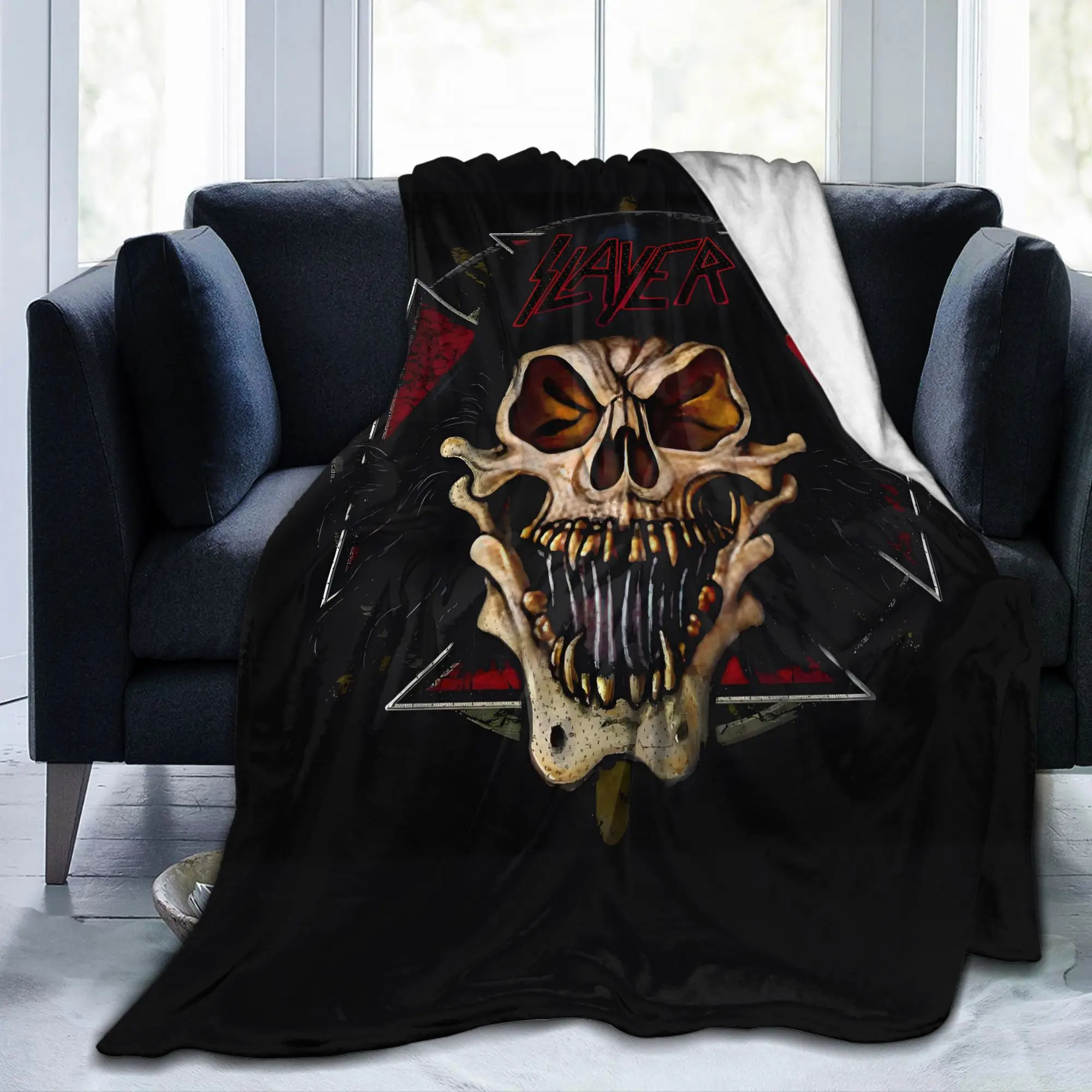 Custom S-Slayers Blanket 3D Printed Soft Flannel Fleece Warm Fanged Skull Throw Blankets for Travel Bedroom Sofa Bedspreads