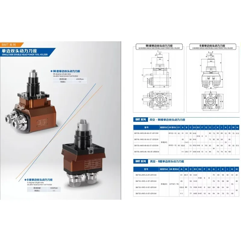 Degree Single-sided Double-head Live Tool Holder BMT45 BMT55 BMT65 VDI40 CNC Lathe Turning Turret Driven Tool Holder 0Degree 90