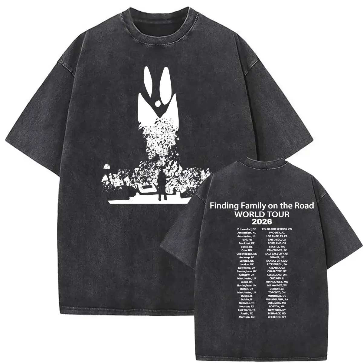Vintage Washed Alex Warren Finding Family on The Road 2026 World Tour T Shirts Men Women Harajuku Hip Hop Oversized T-shirt Tops