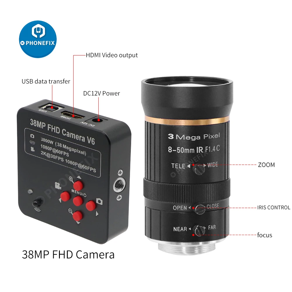 38MP 60FPS กล้องอุตสาหกรรมวิดีโอกล้อง1/2.5 ″ C F1.4 8-50มม.เลนส์ Varifocal สำหรับสตรีมมิ่งวิดีโอบันทึกเว็บแคม