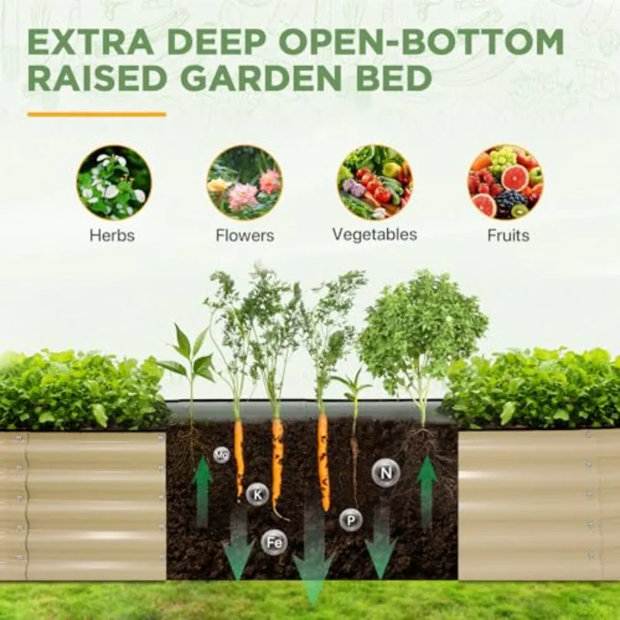 Outdoor metal planter box: modular 17in raised garden bed kit, steel, pearl, customizable elevated flower bed with multiple con