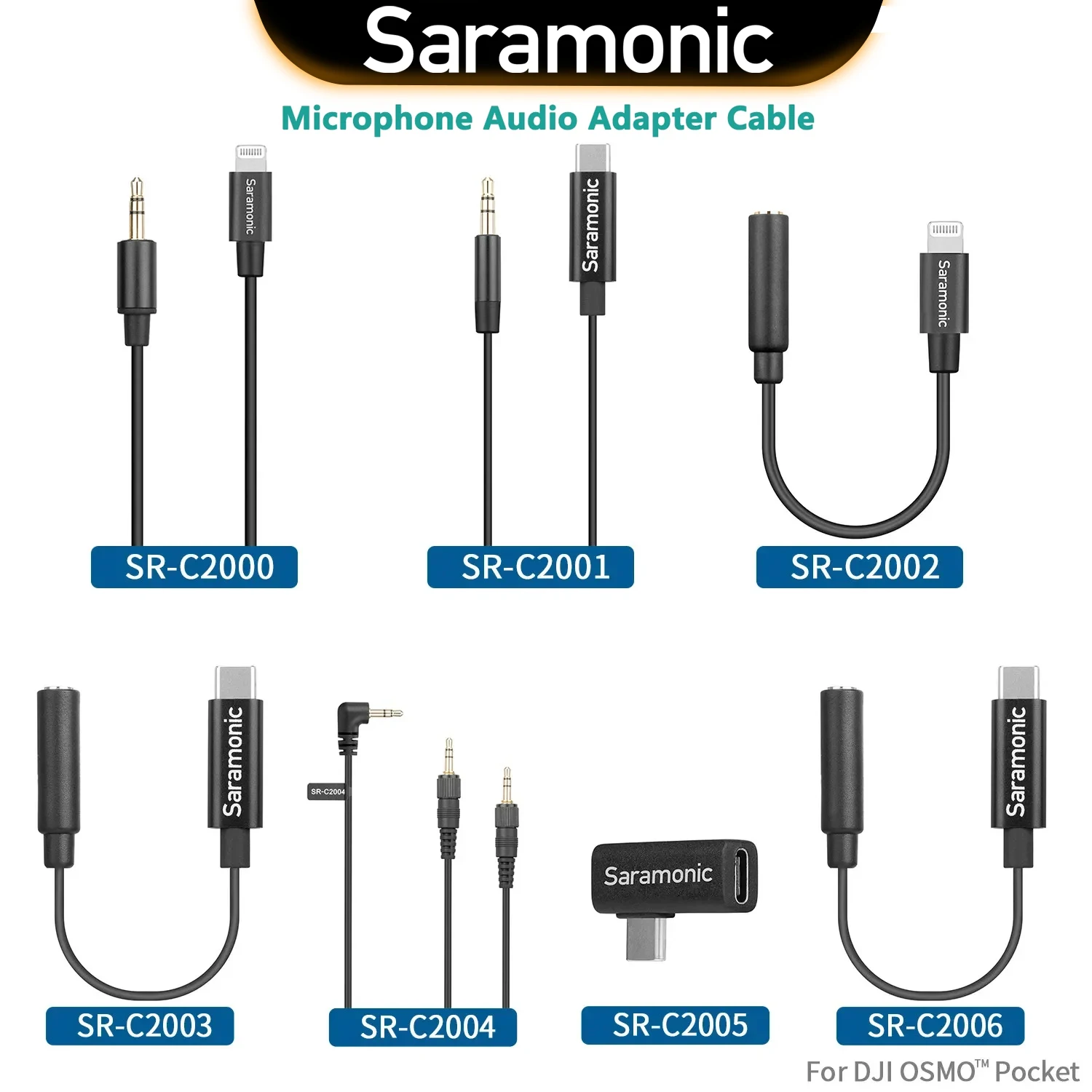 Saramonic SR-C2000 Series Extension Microphone Audio Adapter Cable for Wireless Microphone iPhone Xiaomi DJI OSMO™ ACTION DSLRs