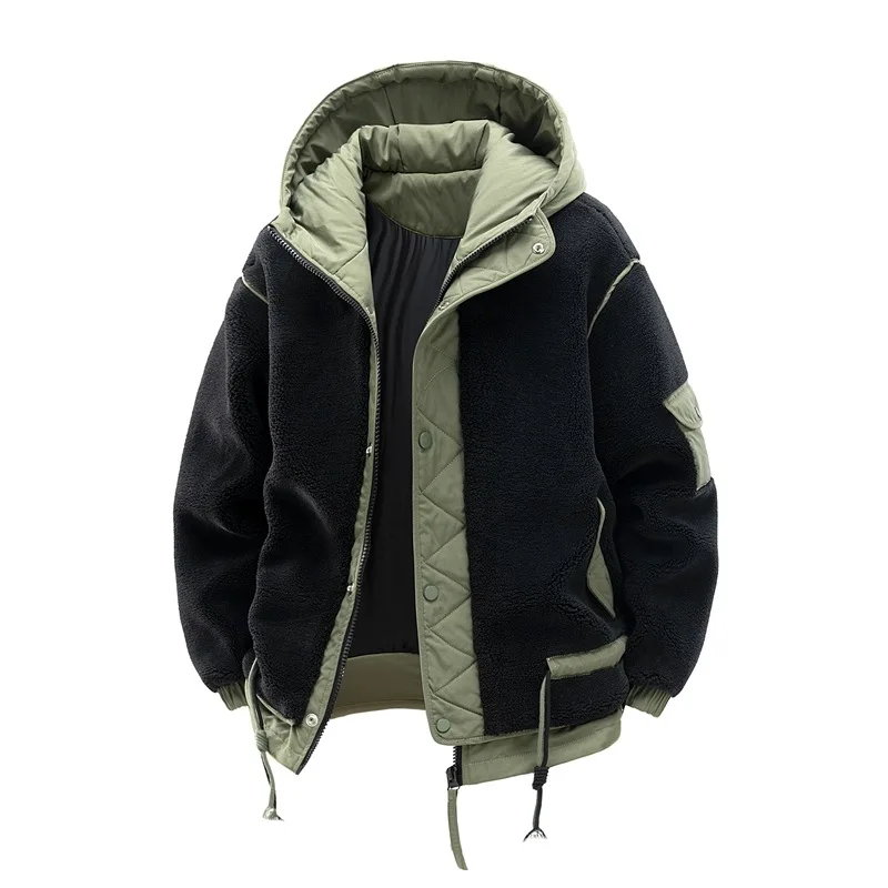 

Men's Color-coded Casual Trendy Loose Thicken Polar Fleece Spliced Simple Basic Quilted Jacker New Fashion Winter Coats Parkas