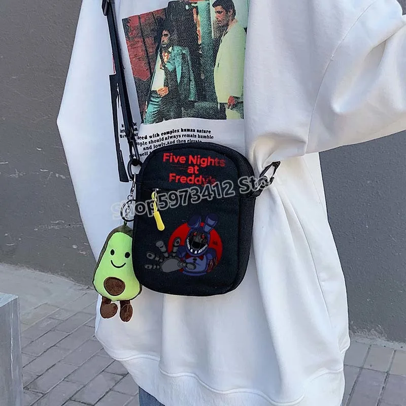 Kids FNAF Crossbodybag Game Anime Five Night At Freddy Cross Body Bags for Kids Messenger Purse with Avocado Hanging Ornament