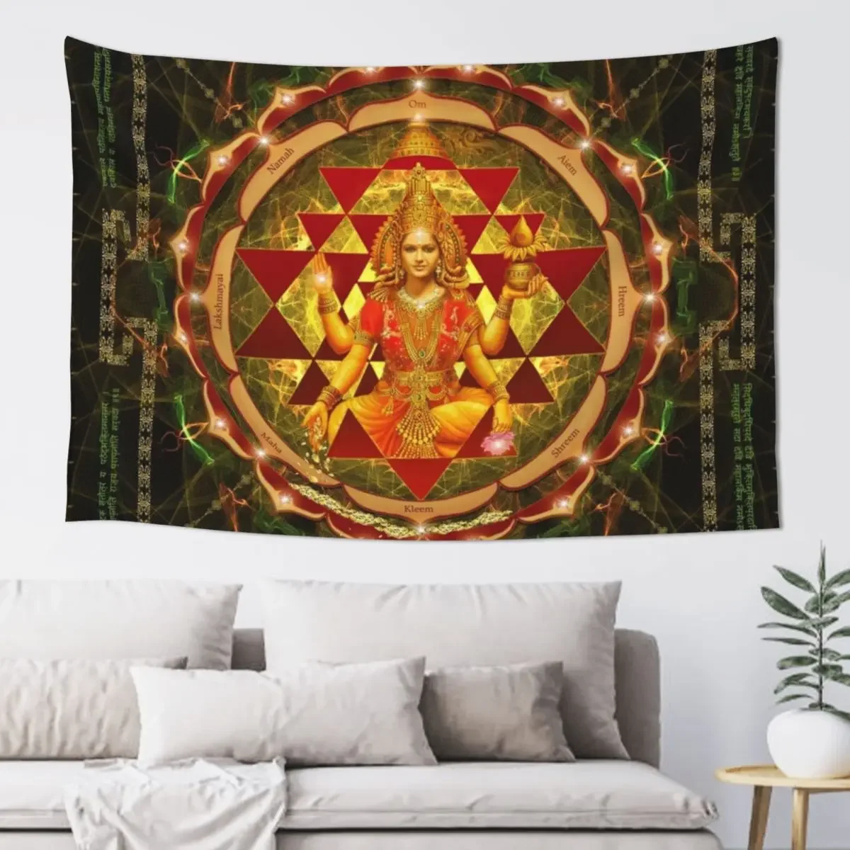 Shri Yantra- Maha Lakshmi Ashtakam- Abundance Tapestry Living Room Decoration Room Decorations Wall Art Tapestry