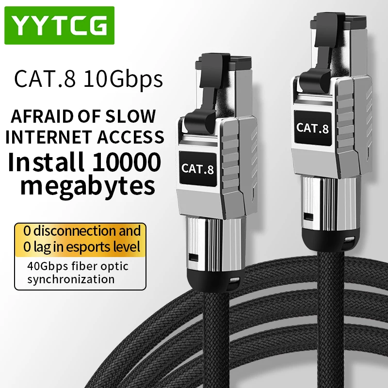 YYTCG CAT.8 Ethernet Cable, 40Gbps High Speed RJ45 Network Cord for Gaming PC Router PS5