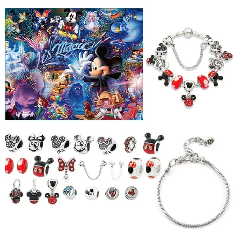 Stitch Mickey  Christmas Advent Calendar Disney Bracelets 24 Days Xmas Countdown Calendar Diy Jewelry Making Kit For Girl Gift