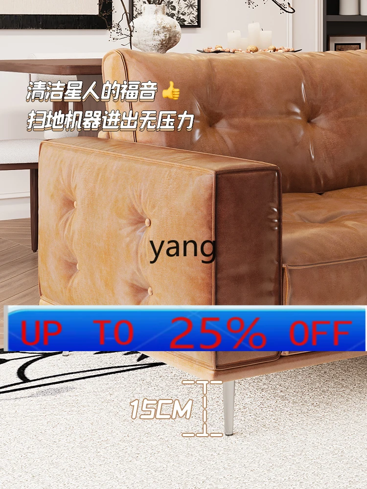 

LH American retro leather sofa living room minimalist straight row first layer cowhide antique sofa