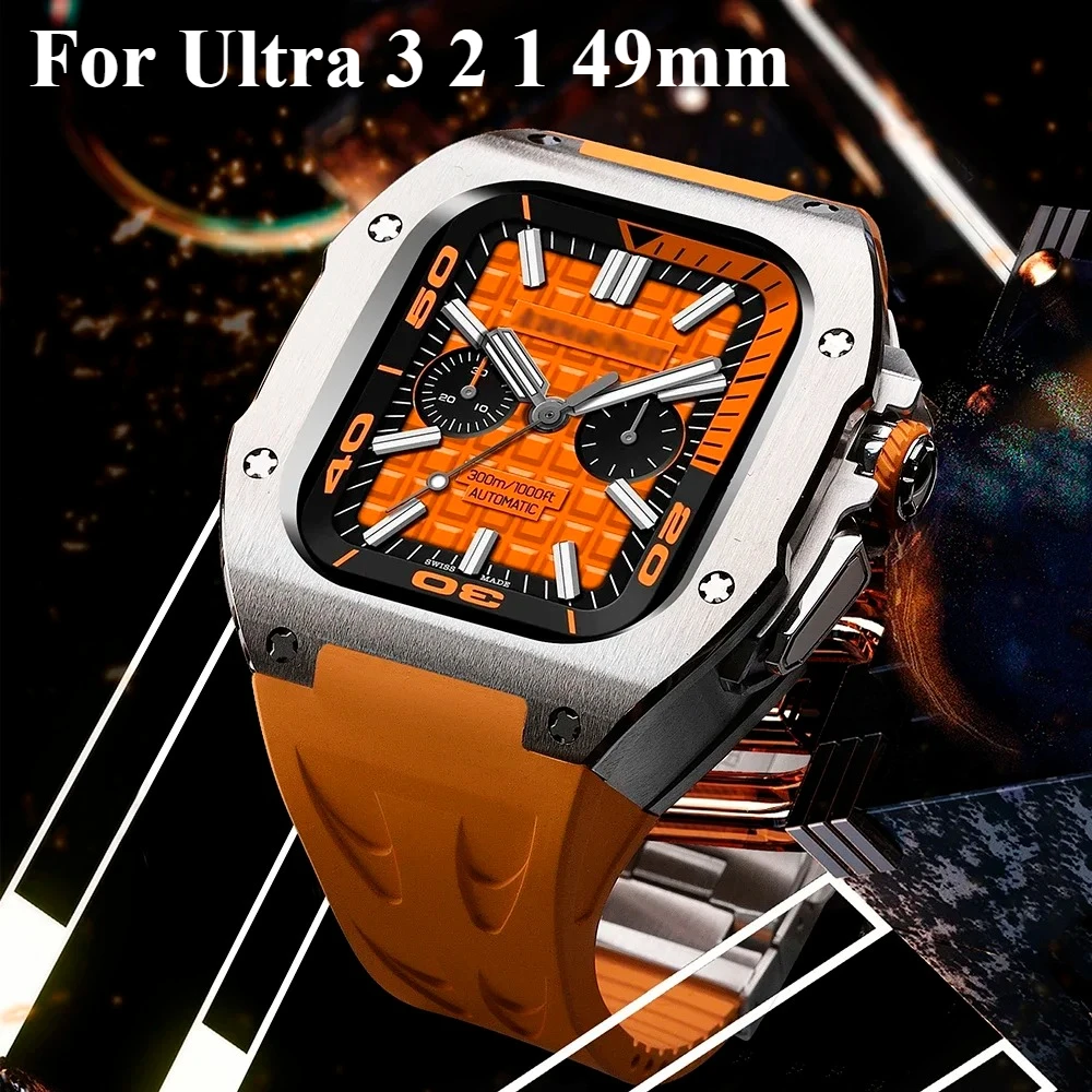 Luxury Titanium Alloy Case Modification Kit for Apple Watch Ultra 1 2 3 49MM Fluororubber Strap High Quality Kit 49mm only band