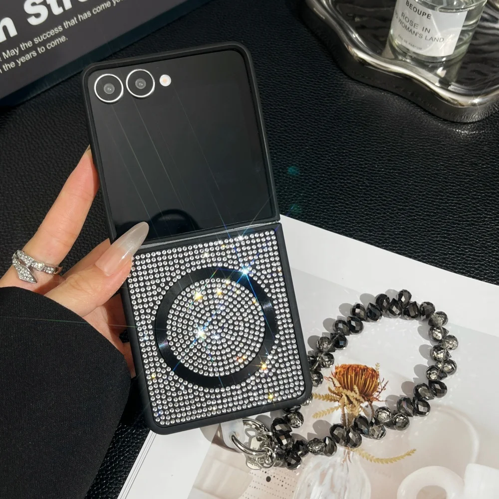 

Роскошный блестящий чехол для телефона Magsafe с магнитной зарядкой для Samsung Galaxy Z Flip 7 6 5 4 3 Flip 7, противоударный чехол с ремешком на запястье