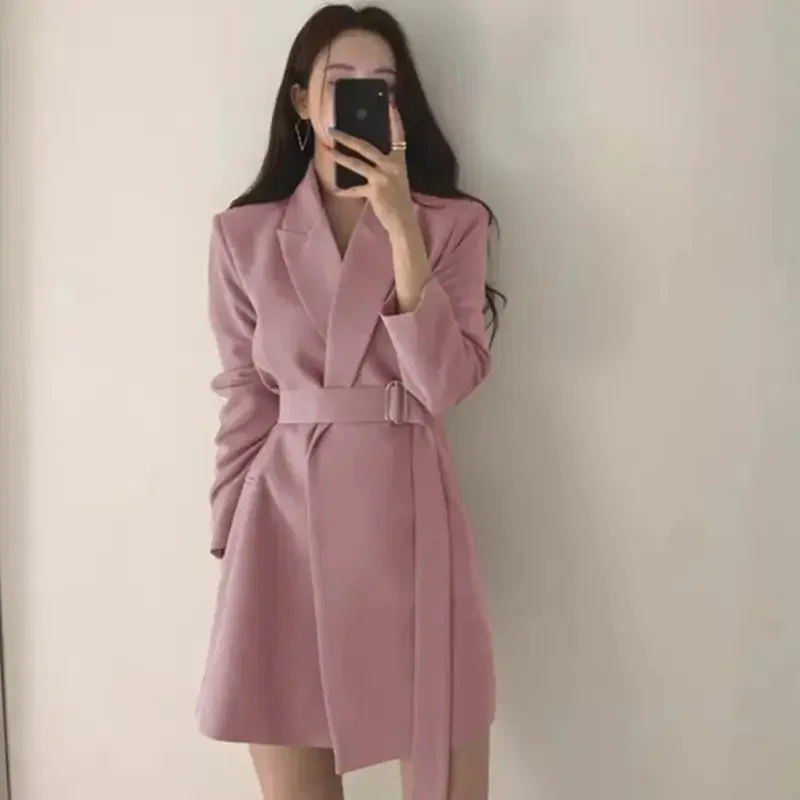 Jacket Dress Wool & Blend Outerwear Tweed Solid Long Women\'s Blazers Over Clothing Pink Female Coats and Jackets Elegant Youth