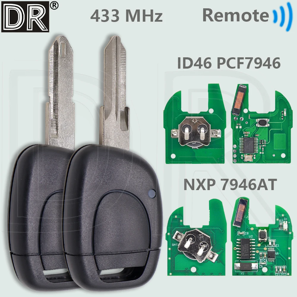 DR ID46 PCF7946/Original NXP PCF7946AT 433MHz NE73/VAC102 1 Button Car Remote Key For Renault Master Twingo Clio II Kangoo