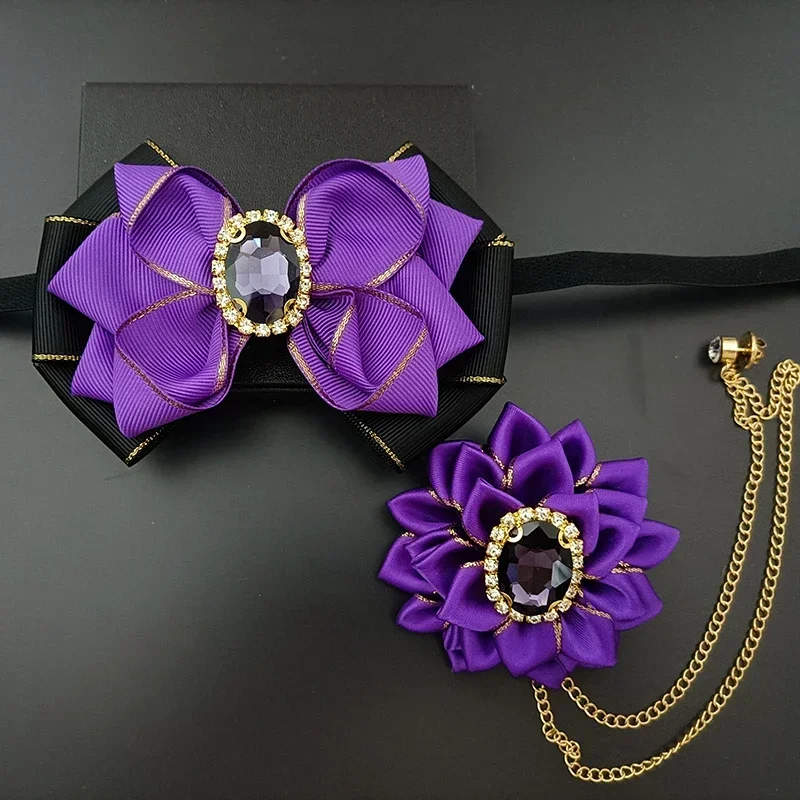 Original Luxury Multi-layer Bow Tie Business Banquet Suit Shirt Accessories High-end Handmade Jewelry Collar Flower Brooch Set