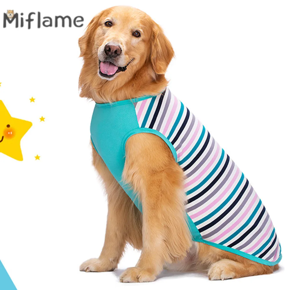 Miflame Cotton Striped Large Dog T-shirt Labrador Border Terrier Breathable Big Dogs Clothes Sleeveless Vest For Pet Dog XL-7XL